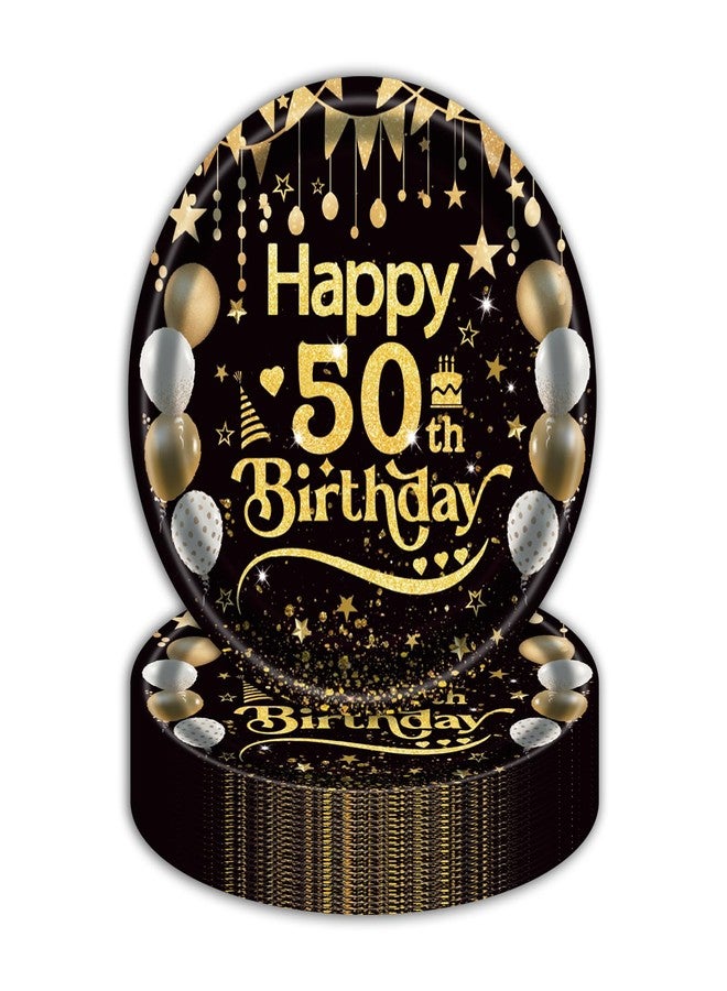 EVYIENEN 50Pcs 50th Birthday Party Paper Plates,7inch Disposable Black and Gold Dessert Party Plates Party Decorations for Men Woman 50th Happy Birthday Wedding Party Supplies - Image 1