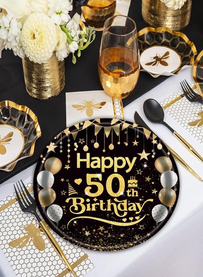 EVYIENEN 50Pcs 50th Birthday Party Paper Plates,7inch Disposable Black and Gold Dessert Party Plates Party Decorations for Men Woman 50th Happy Birthday Wedding Party Supplies - Image 3