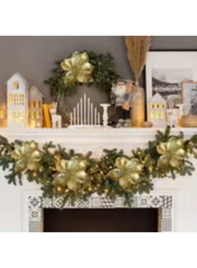 إيروريكس طقم 6 زهور ماجنوليا صناعية كبيرة لامعة – أحمر وذهبي لتزيين شجرة الكريسماس - Image 4