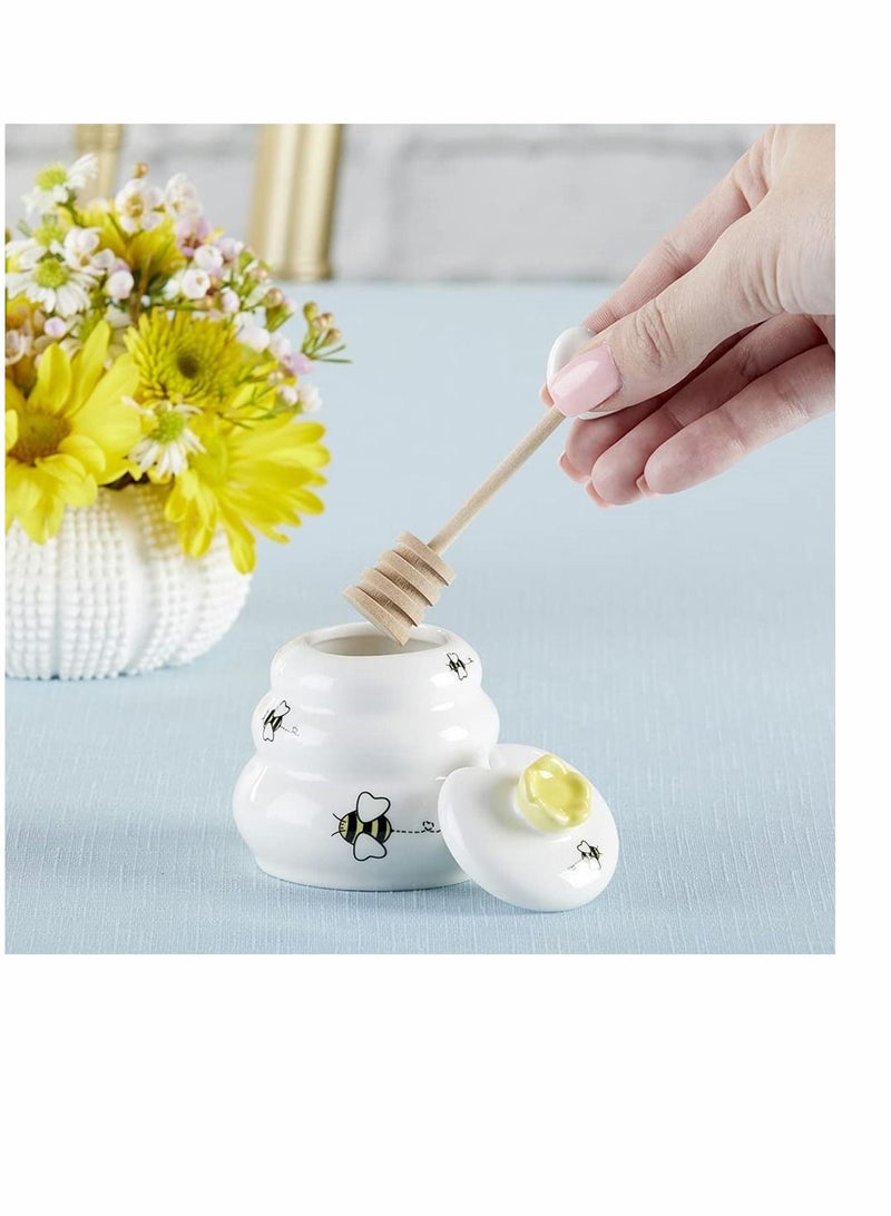 Ceramic Honey Pot, Ceramic Honey Jar with Lid and Wooden Dipper, Bee Honey Container for Home Kitchen, Cute Porcelain Honey Container Friend Family Gift for Storage Syrup, Honey, White - Image 4