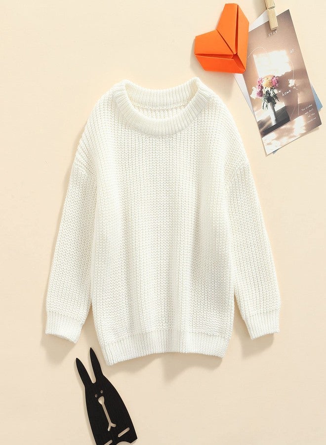 Muspeczenith Toddler Baby Girl Boy Knit Sweater Long Sleeve Pullover Oversized Sweatshirt Newborn Fall Winter Clothes White - Image 3