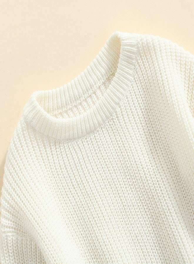 Muspeczenith Toddler Baby Girl Boy Knit Sweater Long Sleeve Pullover Oversized Sweatshirt Newborn Fall Winter Clothes White - Image 4