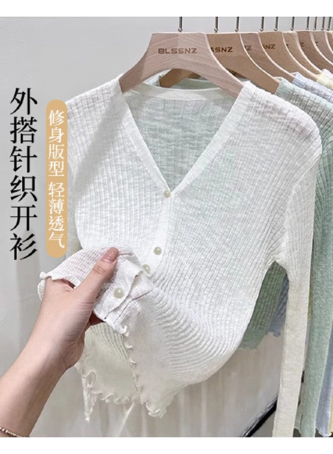 Modal Lightweight Summer Fashion Versatile Little Chanel Style Knit Cardigan Aurora Fairy Outerwear Air Conditioning Long Sleeve Top For Women - Image 1