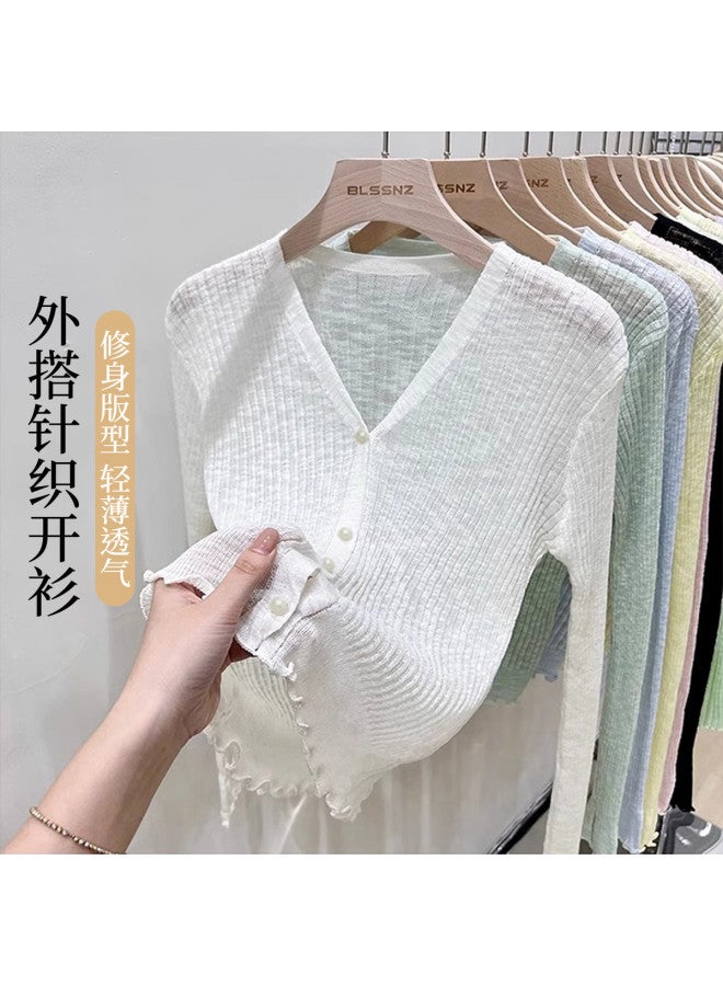 Modal Lightweight Summer Fashion Versatile Little Chanel Style Knit Cardigan Aurora Fairy Outerwear Air Conditioning Long Sleeve Top For Women - Image 3