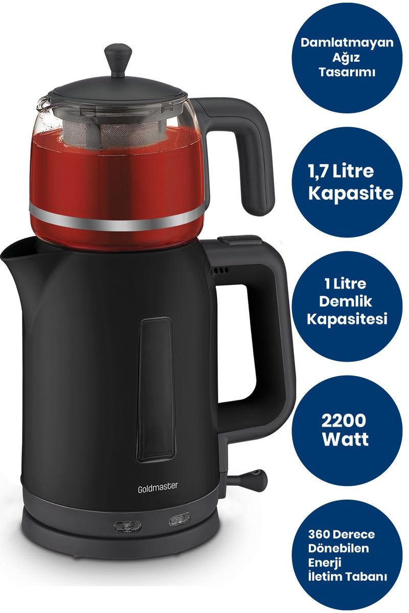 Goldmaster BY-4300 Dostane 2200 W Cam Demlikli Çay Makinesi Siyah - Image 3