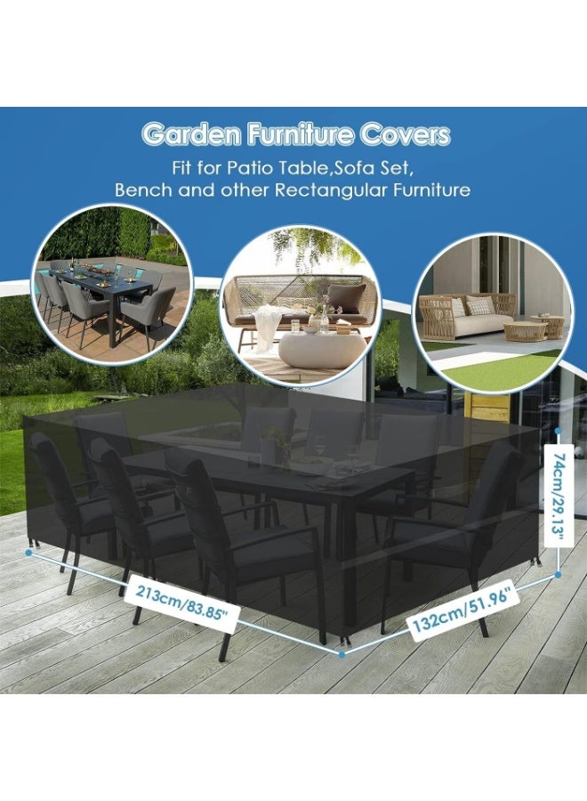 AIWANTO Heavy-Duty Waterproof Patio Furniture Cover – Rectangular 420D Oxford Fabric Outdoor Table & Chair Protector, UV-Resistant Dustproof Cover with Drawstring Cord Stopper & Storage Bag – Black - Image 3