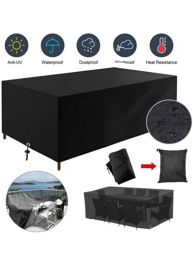 AIWANTO Heavy-Duty Waterproof Patio Furniture Cover – Rectangular 420D Oxford Fabric Outdoor Table & Chair Protector, UV-Resistant Dustproof Cover with Drawstring Cord Stopper & Storage Bag – Black - Image 2
