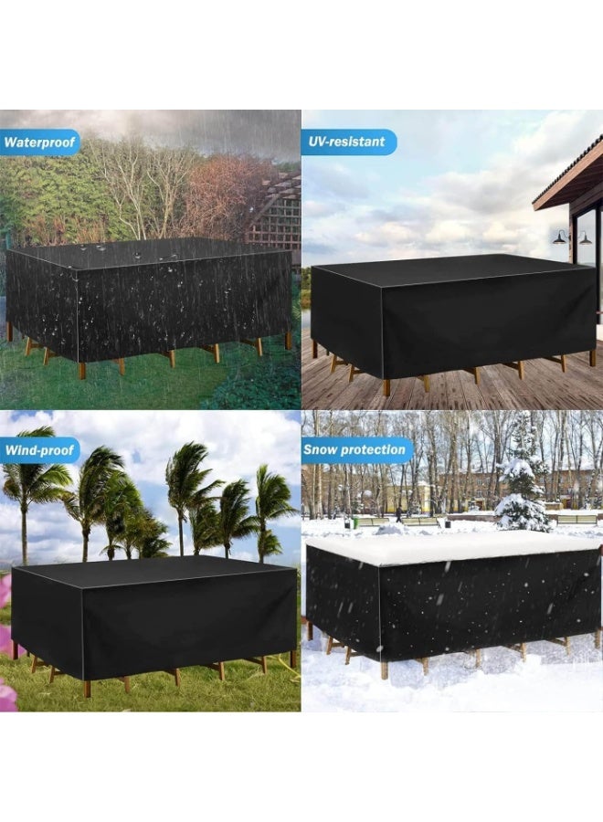 AIWANTO Heavy-Duty Waterproof Patio Furniture Cover – Rectangular 420D Oxford Fabric Outdoor Table & Chair Protector, UV-Resistant Dustproof Cover with Drawstring Cord Stopper & Storage Bag – Black - Image 4