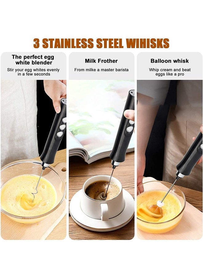 Arabest - Milk Frother 3 Spring Whisk Heads, Electric Handheld Foam Maker 3 Speeds Egg Beater Drink Mixer, USB Rechargeable Mini Blender for Coffee Latte Cappuccino Hot Chocolate - Image 1