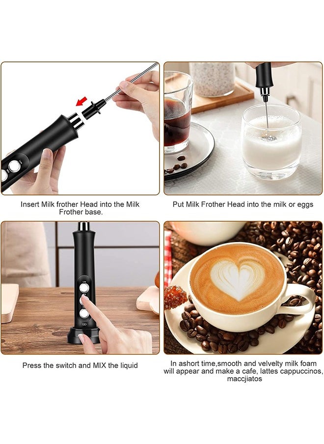 Arabest - Milk Frother 3 Spring Whisk Heads, Electric Handheld Foam Maker 3 Speeds Egg Beater Drink Mixer, USB Rechargeable Mini Blender for Coffee Latte Cappuccino Hot Chocolate - Image 1