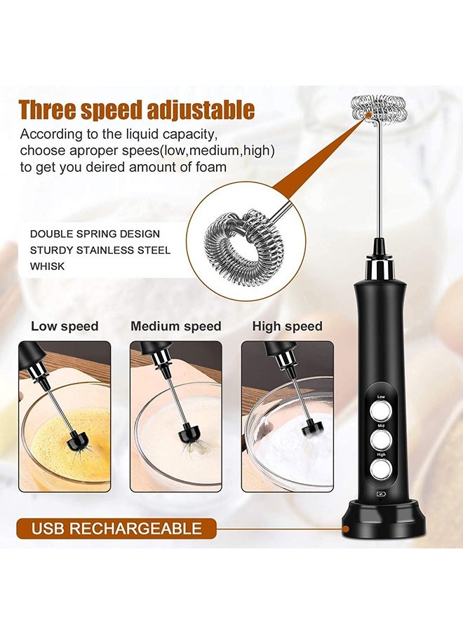 Arabest - Milk Frother 3 Spring Whisk Heads, Electric Handheld Foam Maker 3 Speeds Egg Beater Drink Mixer, USB Rechargeable Mini Blender for Coffee Latte Cappuccino Hot Chocolate - Image 1
