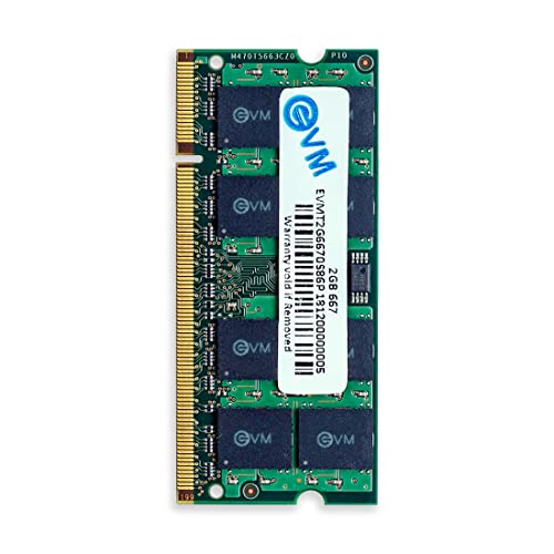 EVM 2GB DDR2 Laptop RAM Memory | 667MHz | PC2-5300 | SO-DIMM | 200-Pin | CL5 | 1.8V Low Voltage | Non-ECC Unbuffered | Notebook Compatible | Intel & AMD Support | 10 Year Warranty (EVMT2G6670S86P) - Image 1