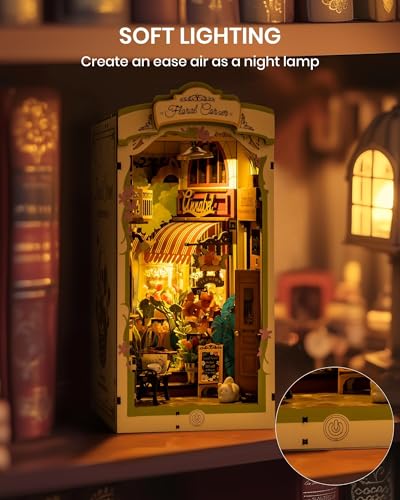 Rolife DIY Book Nook Kits for Adults, Miniature Dollhouse Booknook Kit for Home Room Decor, 3D Wooden Puzzle with LED, Flower Corner Creative Bookends Bookshelf Diorama Insert - Image 2