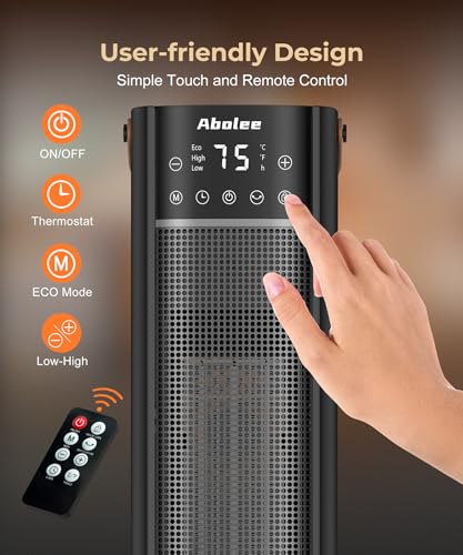 Abolee Space Heaters Indoor Use, 26" 12ft/s Electric Heater with Remote, 1500W Tower Heater with 75°Oscillation, 1-12H Timer, PTC Electric Heater for Large Room, Bedroom Home Office - Image 5