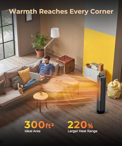 Abolee Space Heaters Indoor Use, 26" 12ft/s Electric Heater with Remote, 1500W Tower Heater with 75°Oscillation, 1-12H Timer, PTC Electric Heater for Large Room, Bedroom Home Office - Image 4