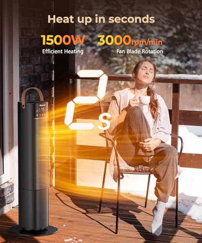 Abolee Space Heaters Indoor Use, 26" 12ft/s Electric Heater with Remote, 1500W Tower Heater with 75°Oscillation, 1-12H Timer, PTC Electric Heater for Large Room, Bedroom Home Office - Image 2