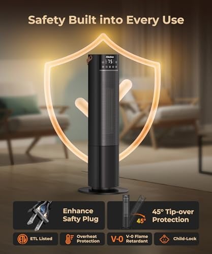 Abolee Space Heaters Indoor Use, 26" 12ft/s Electric Heater with Remote, 1500W Tower Heater with 75°Oscillation, 1-12H Timer, PTC Electric Heater for Large Room, Bedroom Home Office - Image 3