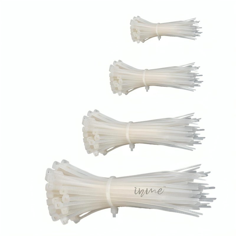 inme Inme 4 6 8 10 inch Heavy Duty Nylon Cable Ties Zip Wire Tie Organizer Self Locking Fastener with Dense Precise Teeth Combo 50 pcs each White  - Image 1