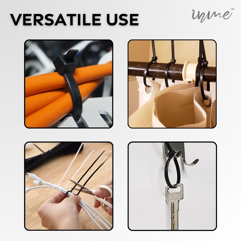 inme Inme 4 6 8 10 inch Heavy Duty Nylon Cable Ties Zip Wire Tie Organizer Self Locking Fastener with Dense Precise Teeth Combo 50 pcs each White  - Image 5