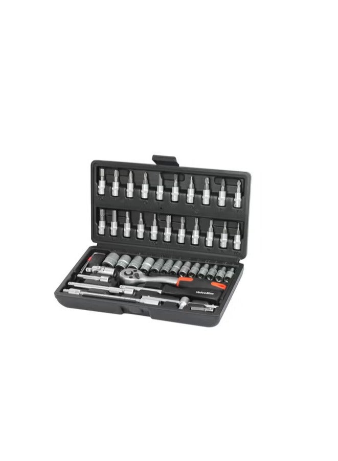 Valuemax 46-Piece Socket Wrench Set  1/4“ Socket Set  Cr-V Steel Ratchet Set  Mechanic Tool Kit, Car Repair Tools - Image 1