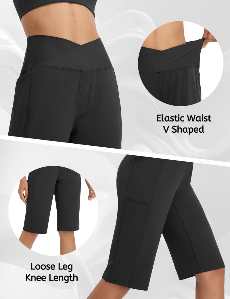baleaf Women's Bermuda Long Shorts 14" Knee Length Capri Pants High Waisted Athletic Shorts with Pockets Summer Casual Black L - Image 5