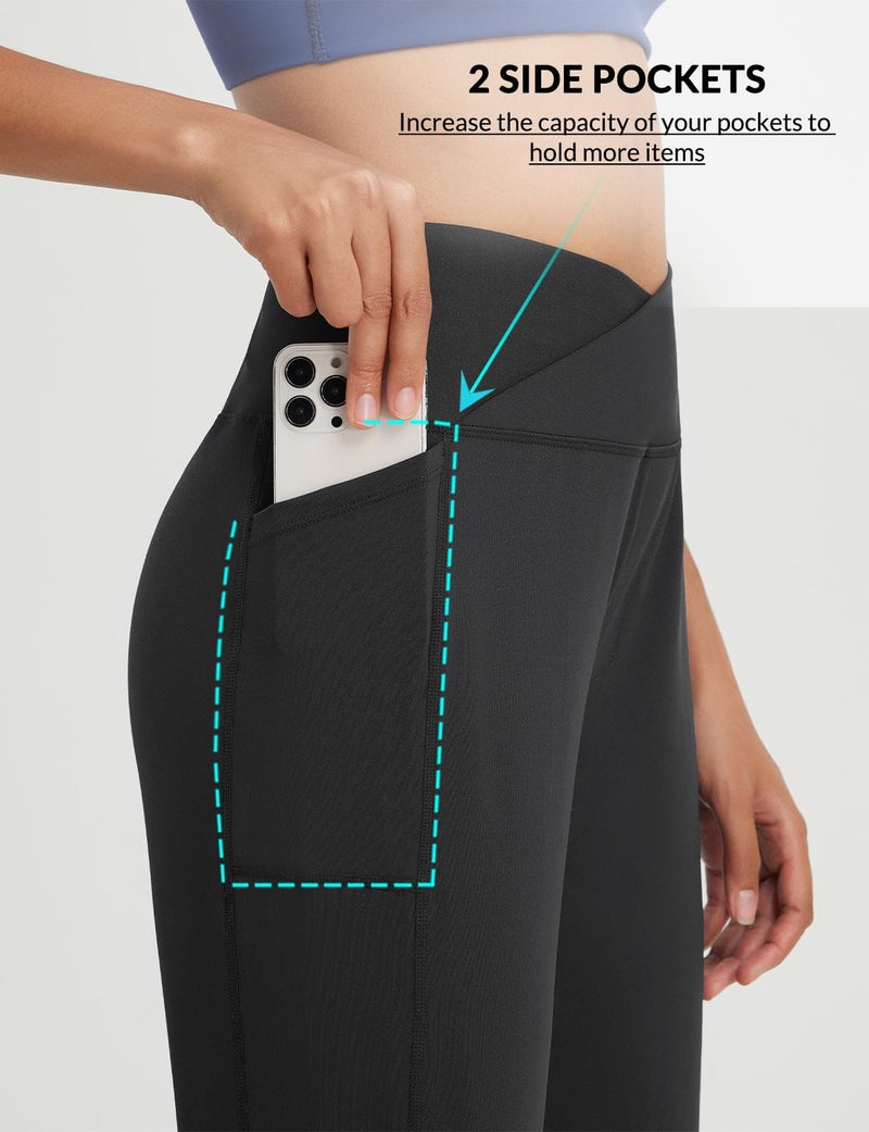 baleaf Women's Bermuda Long Shorts 14" Knee Length Capri Pants High Waisted Athletic Shorts with Pockets Summer Casual Black L - Image 4