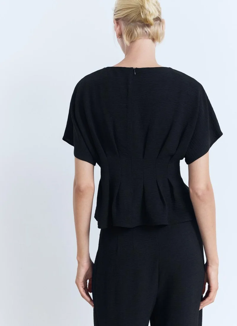مانجو Casual Short-Sleeved Peplum Blouse