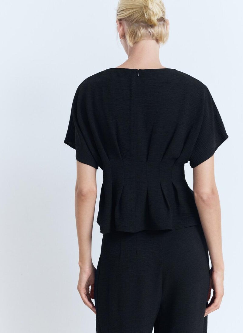 MANGO Casual Short-Sleeved Peplum Blouse  - Image 2