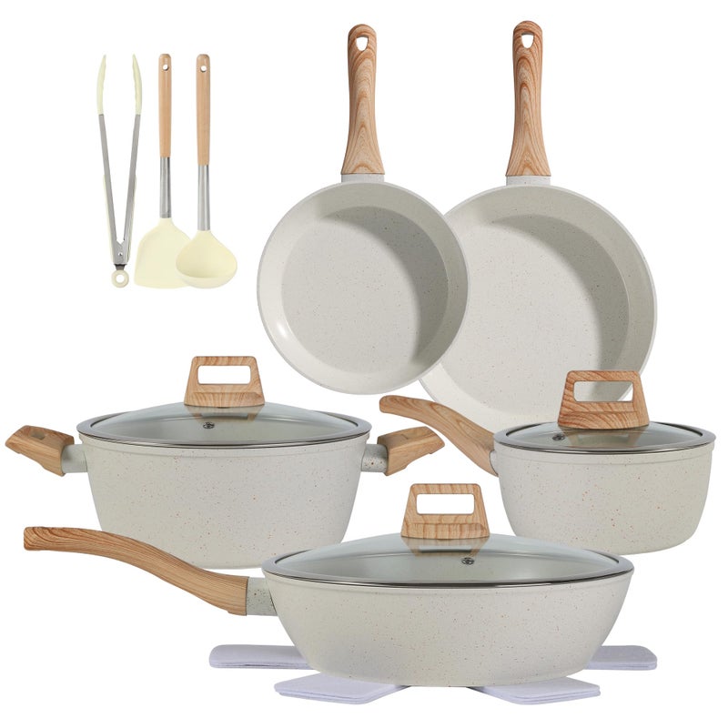 Anymark Ceramic Cookware Sets 15PCS Pots and Pans Set Non Stick (white15) - Image 1
