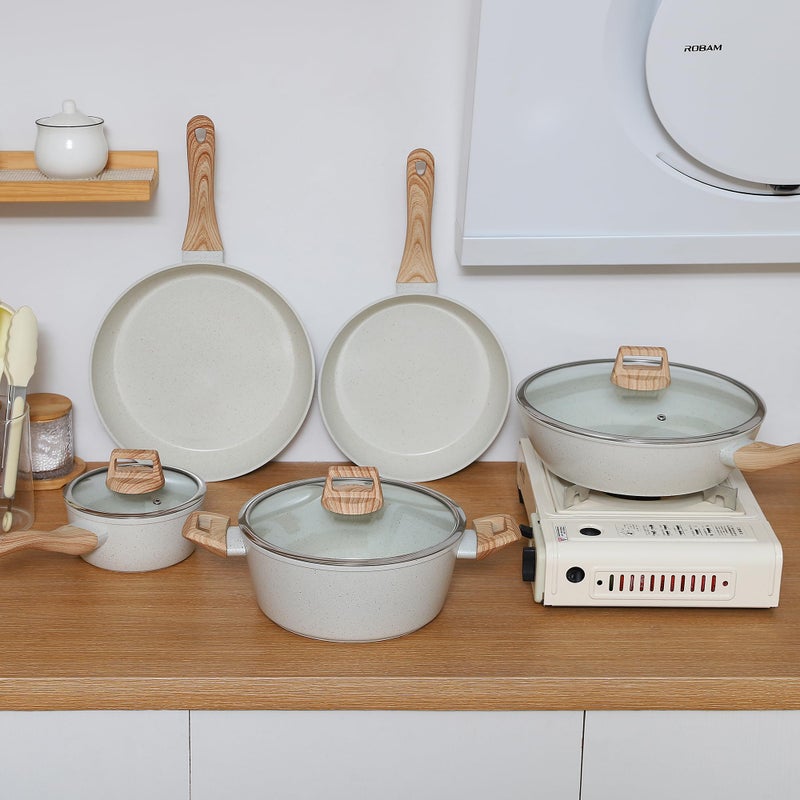 Anymark Ceramic Cookware Sets 15PCS Pots and Pans Set Non Stick (white15) - Image 3