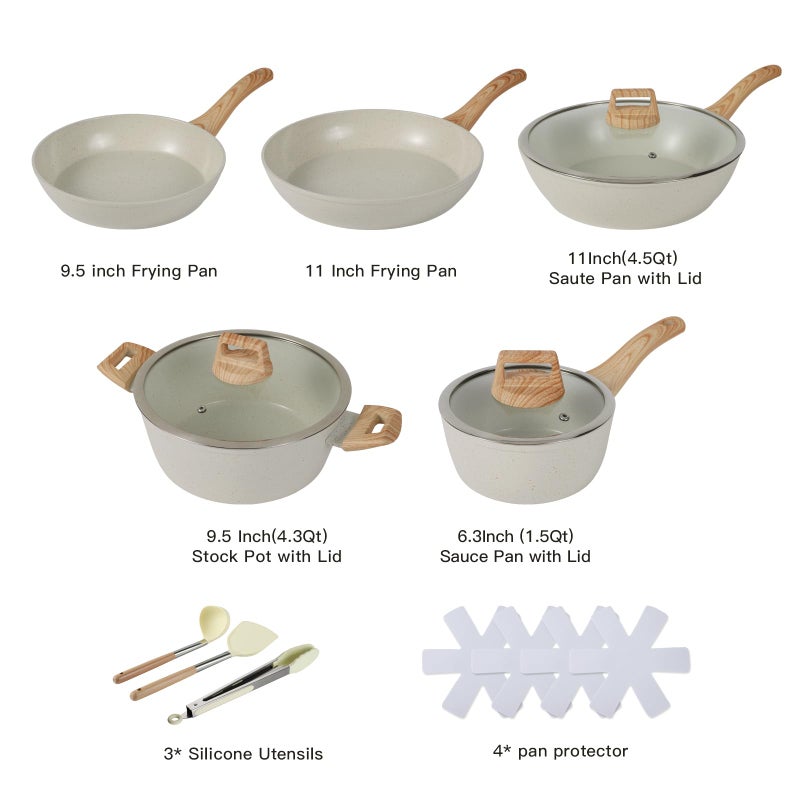 Anymark Ceramic Cookware Sets 15PCS Pots and Pans Set Non Stick (white15) - Image 2