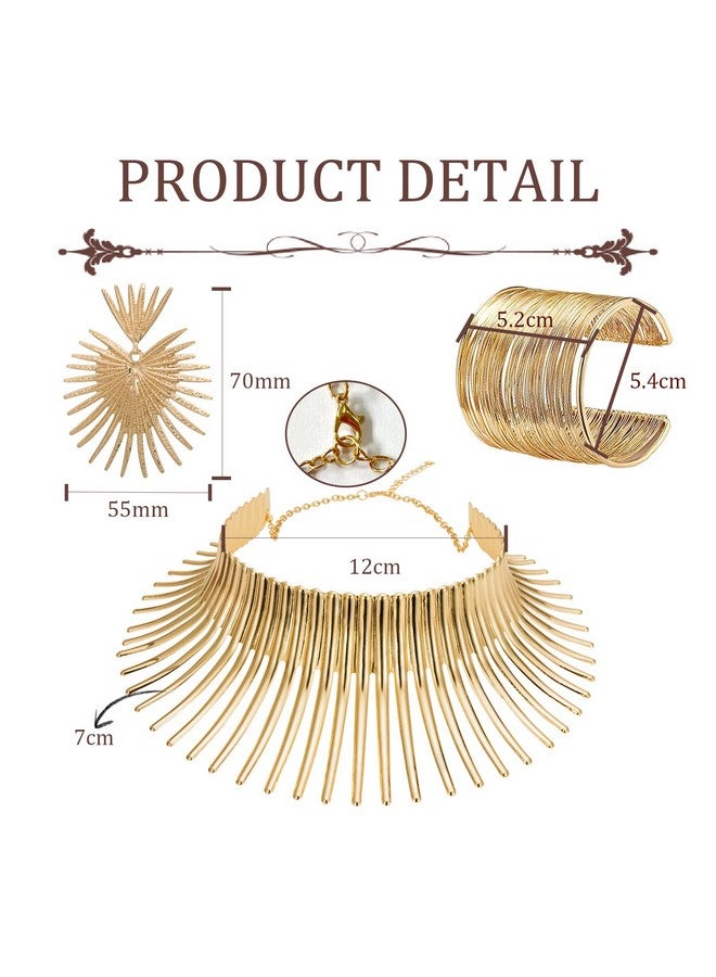 WAINIS African Collar Choker Necklace Earrings Bangle Set For Women Gold Statement Tooth Shape Tribal African Jewelry - Image 2