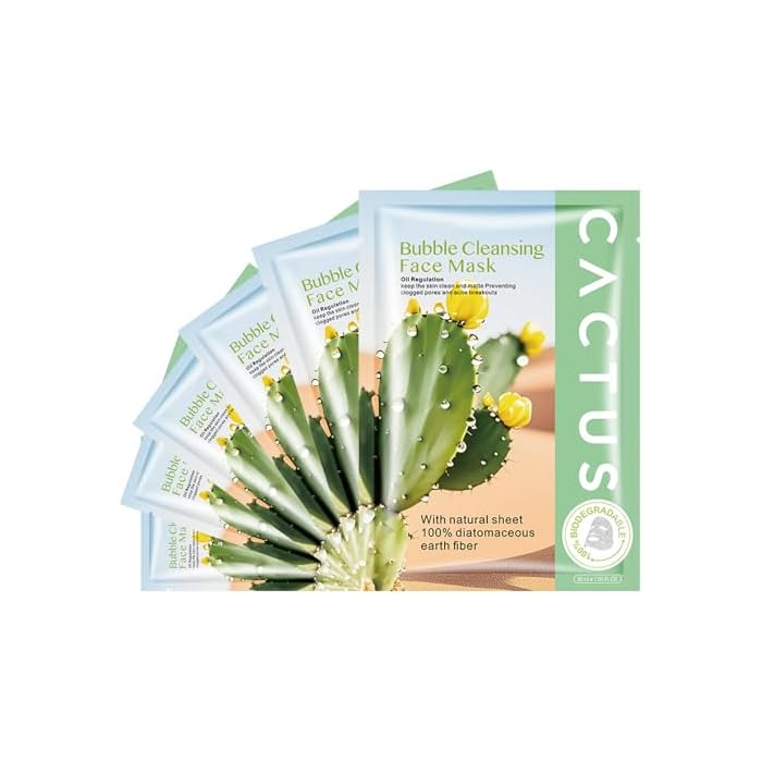 Cactus O2 Bubble Face Masks Sheet for Women,Deep Cleaning Bubble Masks Oil Control Purifying,Home Spa Facial Sheet Mask For All The Skin（6Pack）