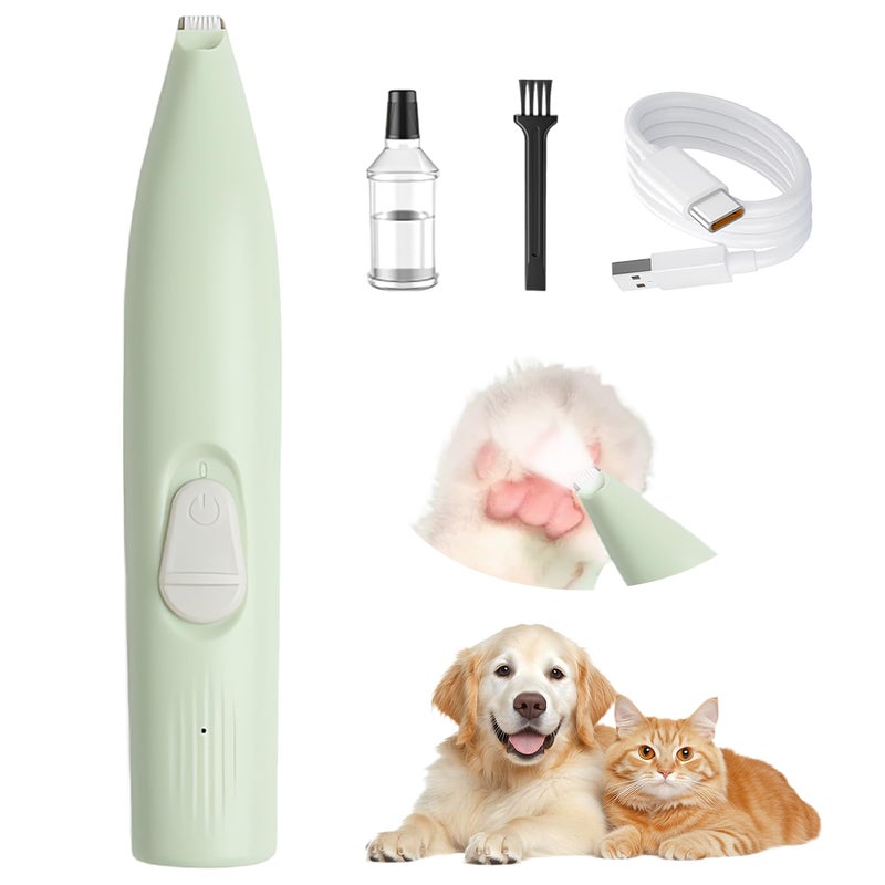 TecoKart ® Dog Cat Trimmer for Paw with USB Rechargeable and Low Noise, Dogs Hair Cutting Machine with LED Light for Small Spots - Green - Image 1