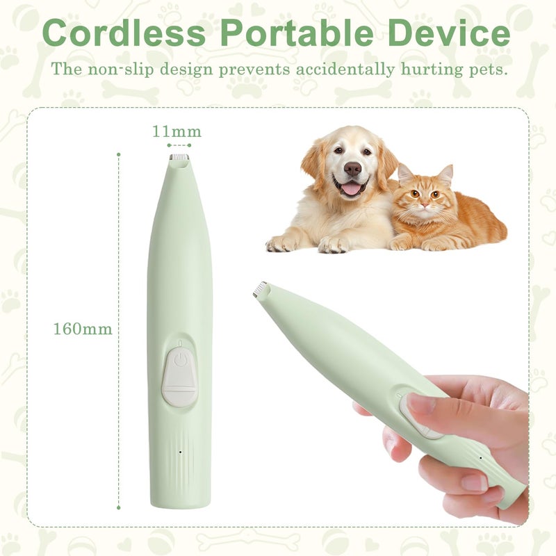 TecoKart ® Dog Cat Trimmer for Paw with USB Rechargeable and Low Noise, Dogs Hair Cutting Machine with LED Light for Small Spots - Green - Image 2