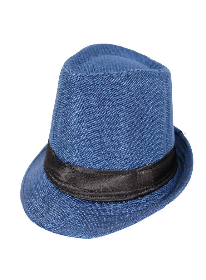 Malvina Cotton & Jute Structured Cotton Fedora Hat Fedora Hats|Fedora Hats in Color of Blue for Girl (Pack of 1)