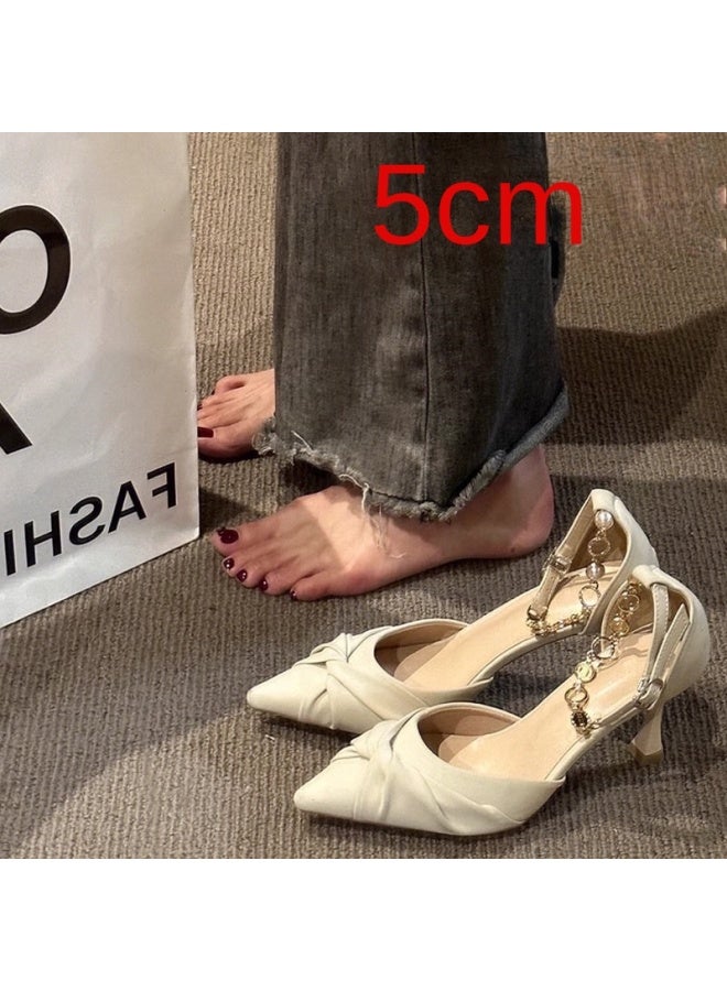 Exquisite Pointed Toe Slip-on Stiletto Heels For Women, New Style Ethereal Pearl High Heels