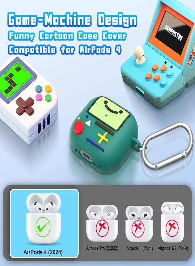 BIQIRE Cute Cover for AirPods 4 Case (2024), Cartoon Cute AirPods 4 Case Game Console Design Silicone Shock-Proof Protection Cool Case for AirPods 4th Generation Case Funny with Keychain/Cleaner Kit (Green) - Image 2