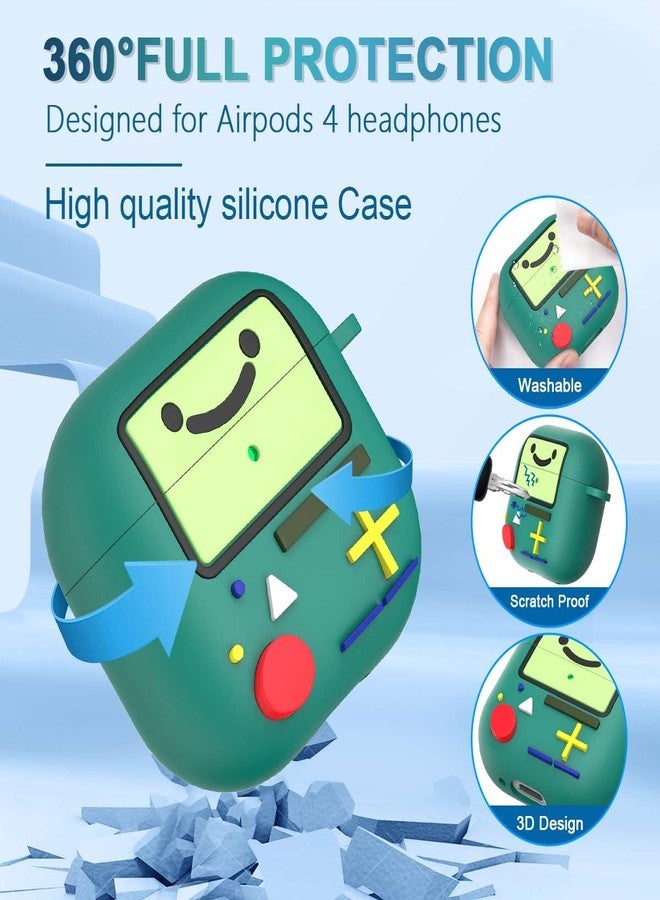 BIQIRE Cute Cover for AirPods 4 Case (2024), Cartoon Cute AirPods 4 Case Game Console Design Silicone Shock-Proof Protection Cool Case for AirPods 4th Generation Case Funny with Keychain/Cleaner Kit (Green) - Image 3