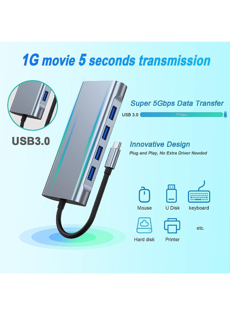 Rock Pow USB C HUB USB C Adapter 11 in 1 Dongle with 4K HDMI VGA Type C PD USB3.0 RJ45 Ethernet SD/TF Card Reader 3.5mm AUX Docking Station Compatible with MacBook Pro/Air Other Type C Laptops Devices - Image 5