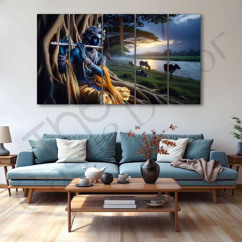 The Castle Decor لوحة كريشنا جي من ذا كاسل ديكور بإطار كبير الحجم 27x48 فن جداري لغرفة المعيشة وغرفة النوم وغرفة الرسم والفنادق بإطار خشبي 552 - Image 2