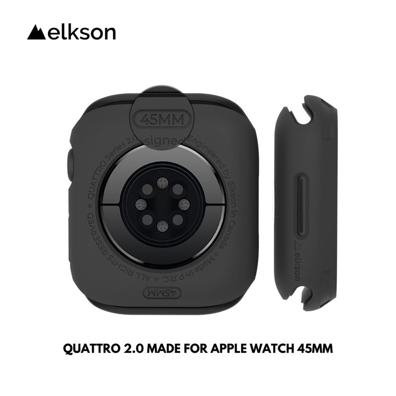 elkson Compatible with Apple Watch 45mm Bumper Case, Quattro 2.0 Series Rugged Case for Apple Watch and iWatch Series 9 8 7, Military Grade Durable Protective Cover, Flexible Shock Proof, Black - Image 2