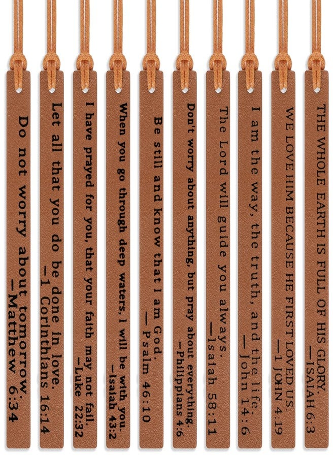 WY LIGHTING LEVEL ١٠ قطع من فواصل الكتب المقدسة، فواصل كتب مسيحية عتيقة من الجلد، فواصل صفحات مصنوعة يدويًا، فواصل كتب ملهمة من الكتاب المقدس للرجال والنساء، محبو القراءة، عشاق الكتب، المعلمون، القراء، الكنيسة، عيد الميلاد - Image 1