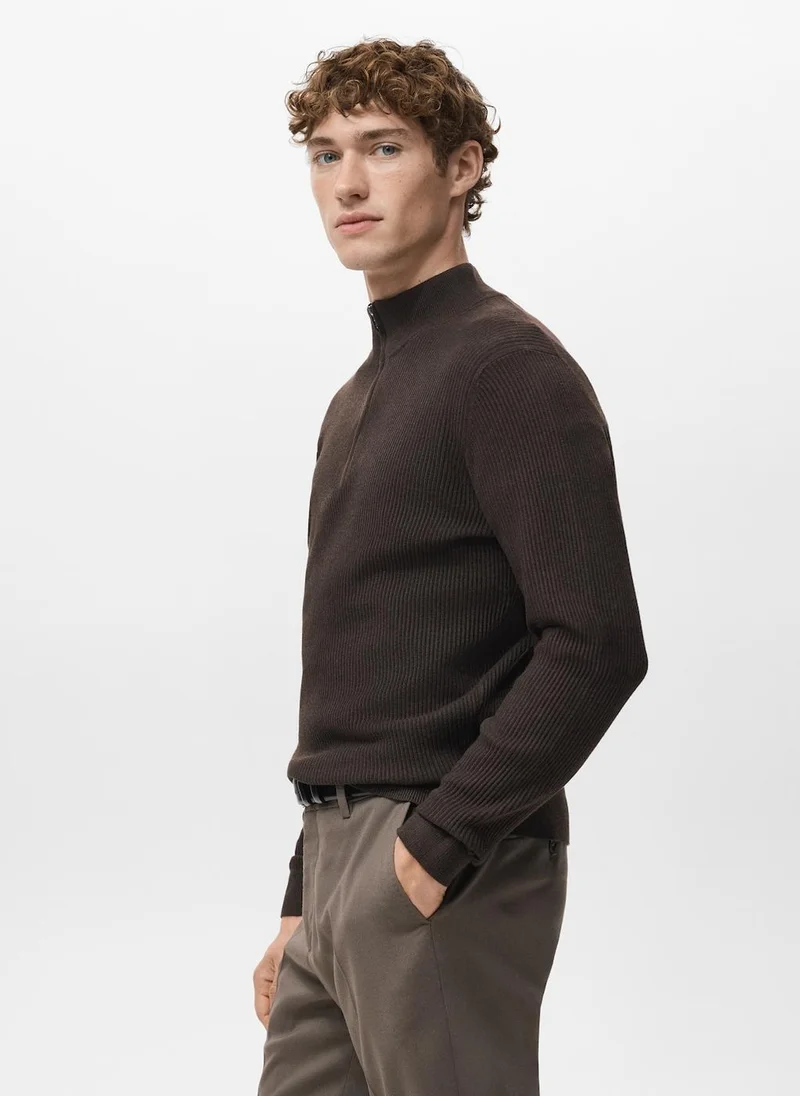 Mango Man  Ribbed sweater with zip neck for Men | Best Price UAE