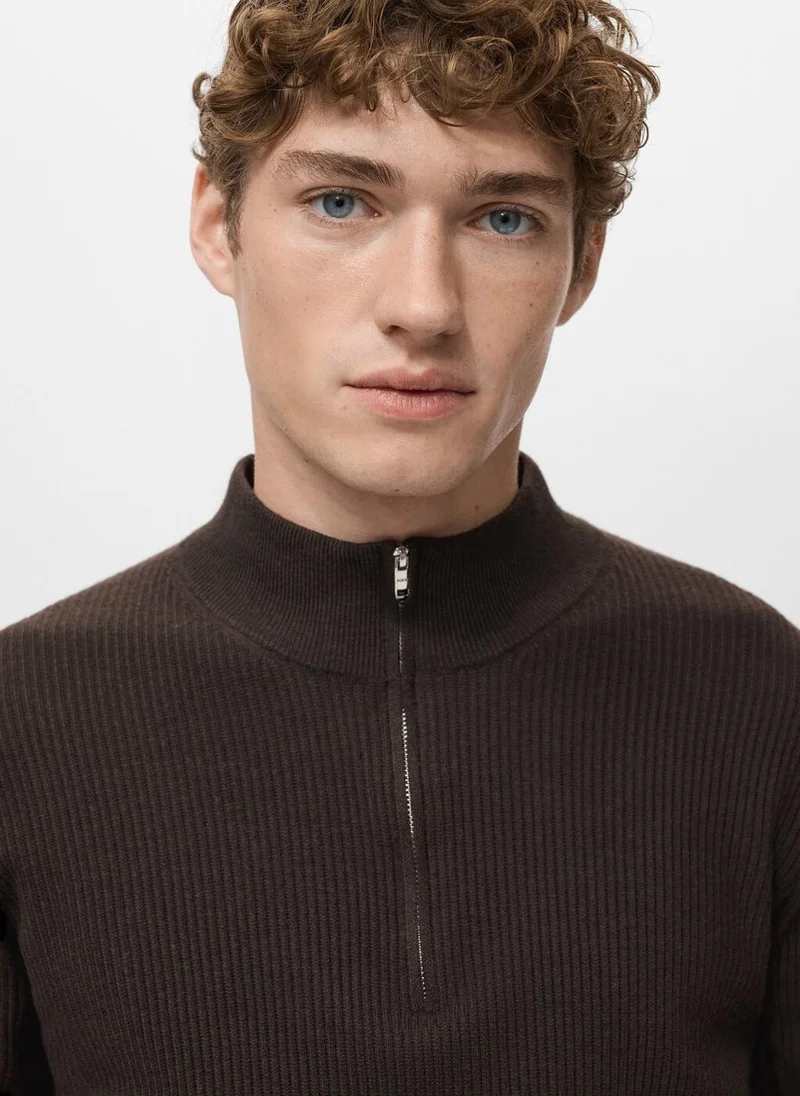 Mango Man  Ribbed sweater with zip neck for Men | Best Price UAE