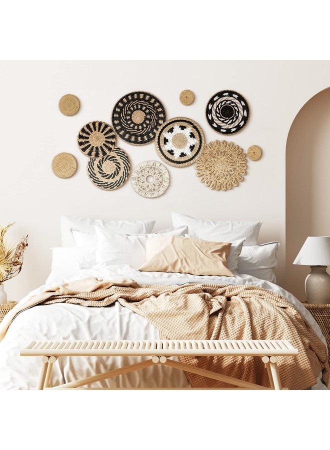 تاتو 11 قطعة من سلة الحائط البوهيمية المزخرفة المصنوعة من نبات البردي، سلة حائط منسوجة من نبات البردي، ديكور حائط بوهو، سلال دائرية معلقة على الحائط للمطبخ والمنزل الريفي وديكورات عيد الميلاد، مقاسات متعددة (قديم) - Image 5