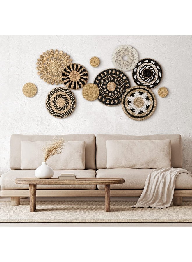 تاتو 11 قطعة من سلة الحائط البوهيمية المزخرفة المصنوعة من نبات البردي، سلة حائط منسوجة من نبات البردي، ديكور حائط بوهو، سلال دائرية معلقة على الحائط للمطبخ والمنزل الريفي وديكورات عيد الميلاد، مقاسات متعددة (قديم) - Image 2