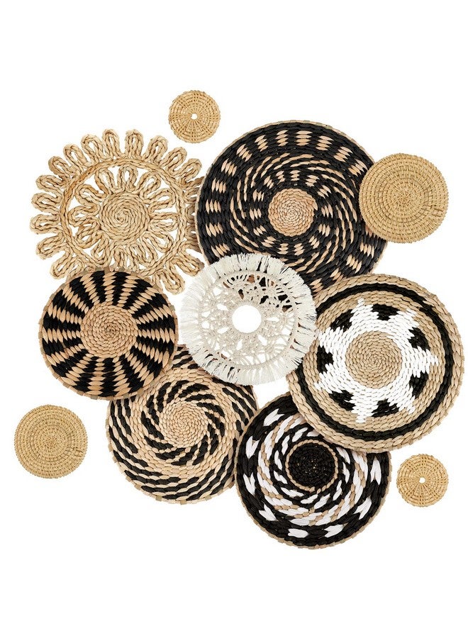 تاتو 11 قطعة من سلة الحائط البوهيمية المزخرفة المصنوعة من نبات البردي، سلة حائط منسوجة من نبات البردي، ديكور حائط بوهو، سلال دائرية معلقة على الحائط للمطبخ والمنزل الريفي وديكورات عيد الميلاد، مقاسات متعددة (قديم) - Image 1