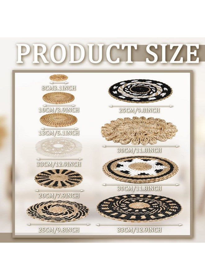 تاتو 11 قطعة من سلة الحائط البوهيمية المزخرفة المصنوعة من نبات البردي، سلة حائط منسوجة من نبات البردي، ديكور حائط بوهو، سلال دائرية معلقة على الحائط للمطبخ والمنزل الريفي وديكورات عيد الميلاد، مقاسات متعددة (قديم) - Image 3