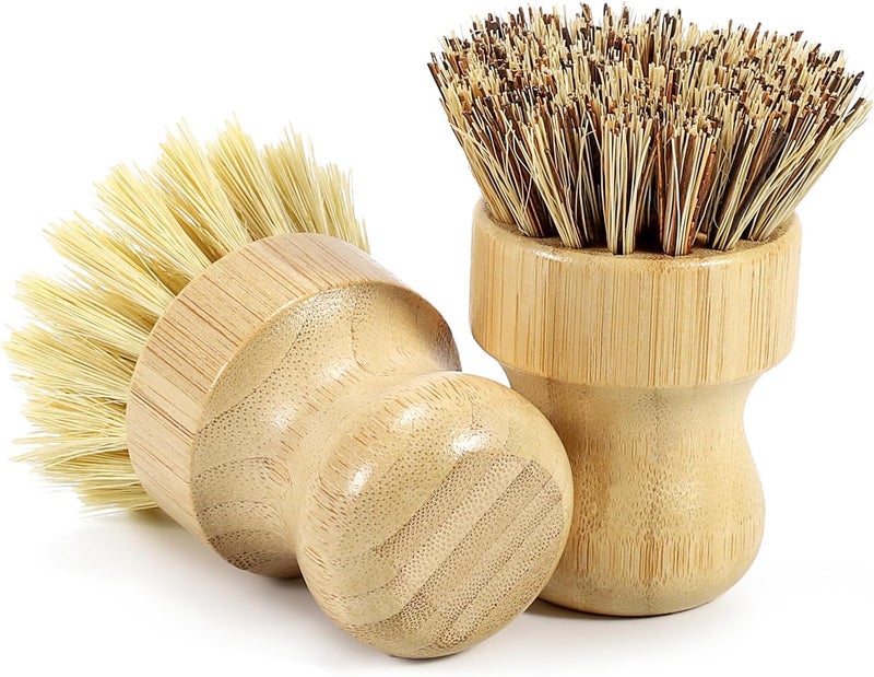 DEBETOOL 2-Pack Bamboo Dish Brush – Natural Dish Scrub Brush with Sisal & Palm Bristles for Non-Stick Pans, Pots, Vegetables, and Kitchen Cleaning - Image 1